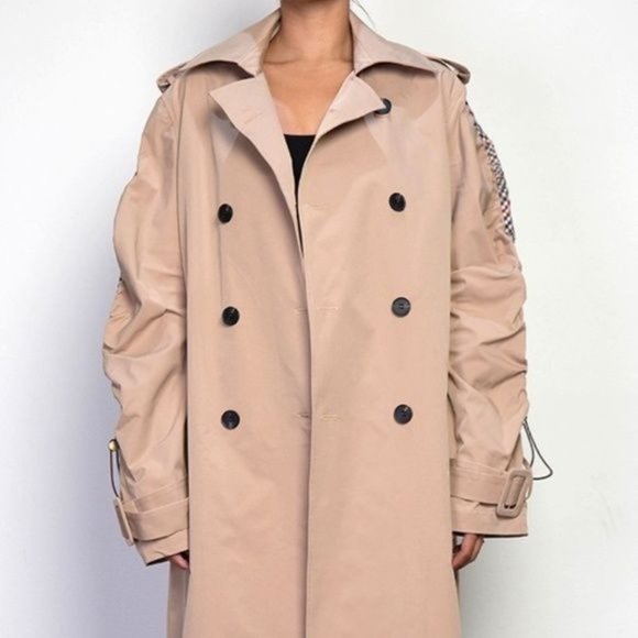 Callie Lives Elaine Berry: Rehab Lab Rain Trench Plaid Double Breasted Tan Coat - Picture 1 of 16
